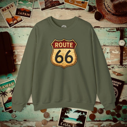 Signs of Wanderlust, Vintage Route 66, USA Crewneck Military Green / S