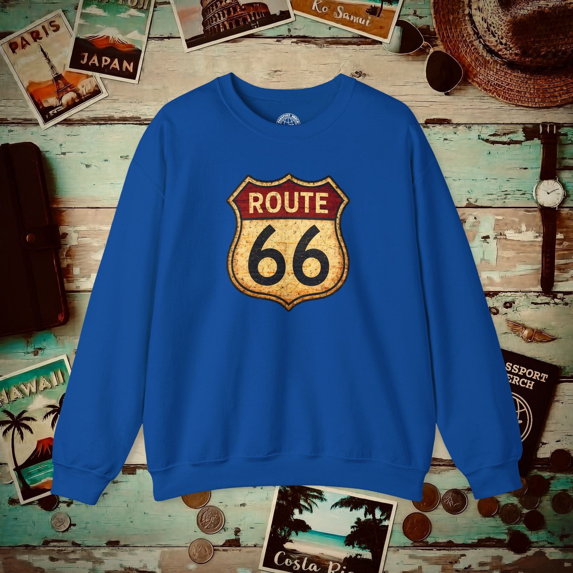 Signs of Wanderlust, Vintage Route 66, USA Crewneck Royal / S