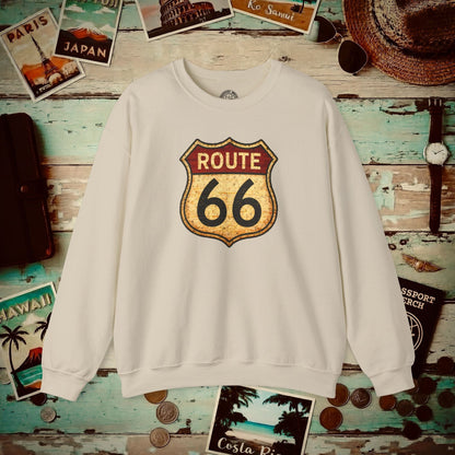 Signs of Wanderlust, Vintage Route 66, USA Crewneck Sand / S