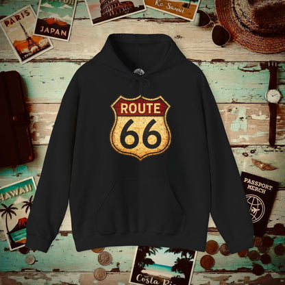 Signs of Wanderlust, Vintage Route 66, USA Hoodie Black / S