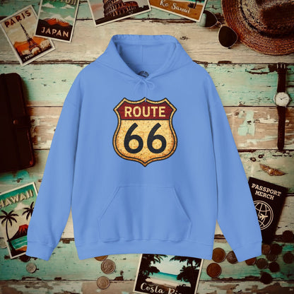 Signs of Wanderlust, Vintage Route 66, USA Hoodie Carolina Blue / S