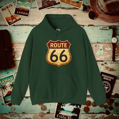 Signs of Wanderlust, Vintage Route 66, USA Hoodie Forest Green / S