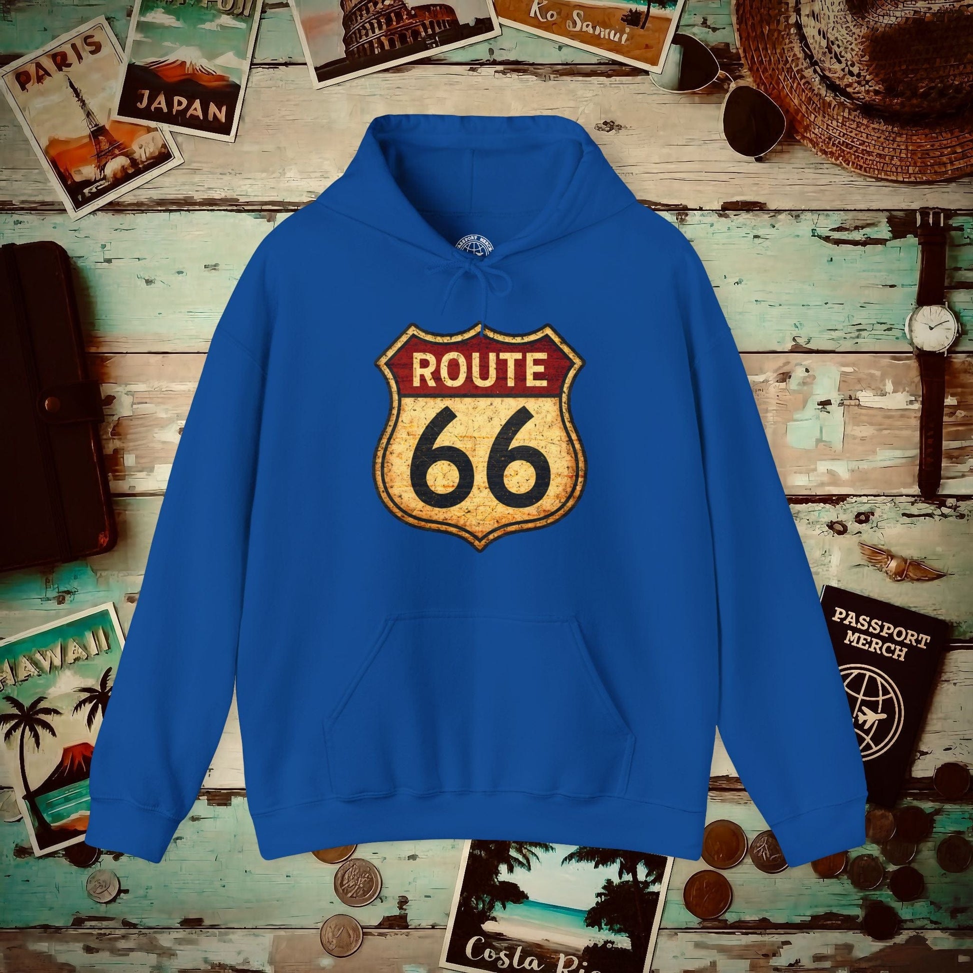 Signs of Wanderlust, Vintage Route 66, USA Hoodie Royal / S