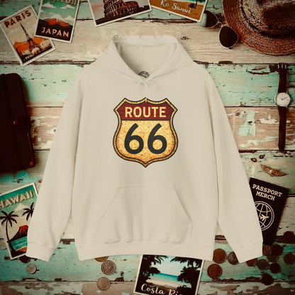 Signs of Wanderlust, Vintage Route 66, USA Hoodie Sand / S