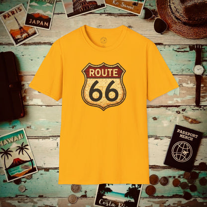 Signs of Wanderlust, Vintage Route 66, USA T-Shirt Gold / S