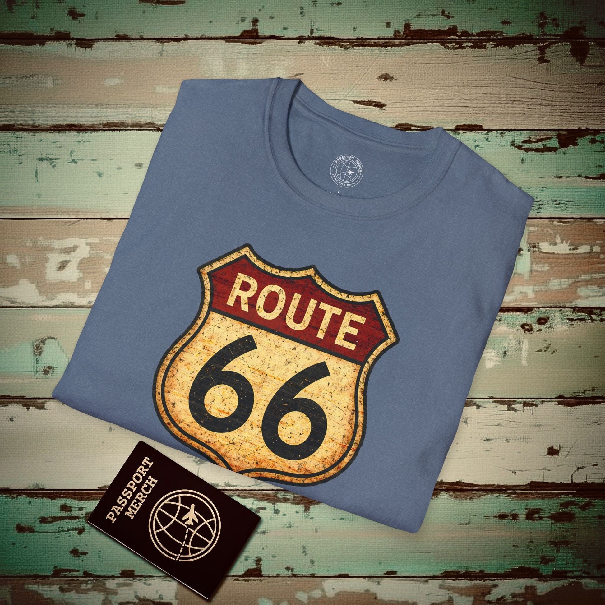 Signs of Wanderlust, Vintage Route 66, USA T-Shirt Heather Indigo / S