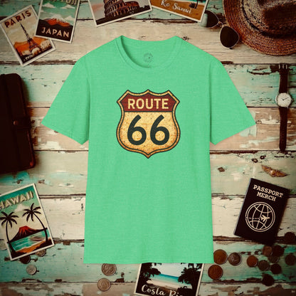 Signs of Wanderlust, Vintage Route 66, USA T-Shirt Heather Irish Green / S
