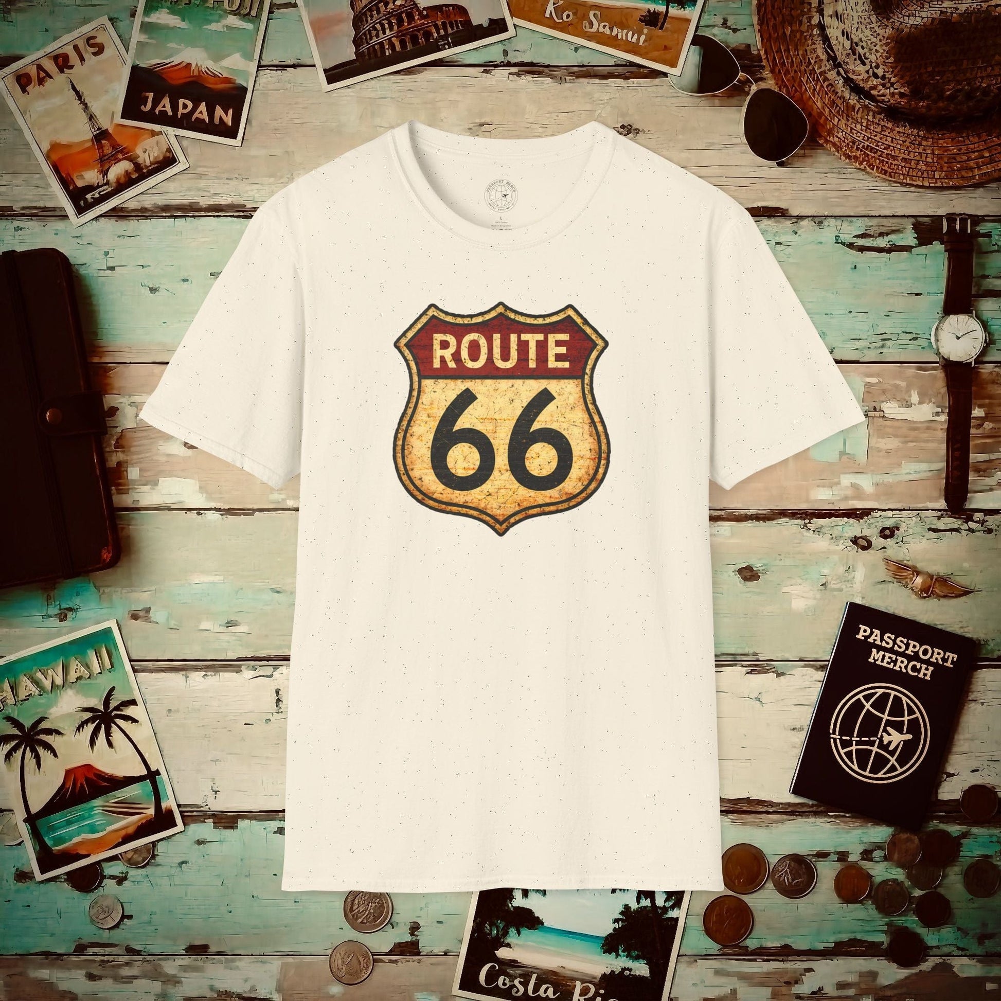 Signs of Wanderlust, Vintage Route 66, USA T-Shirt Natural / S