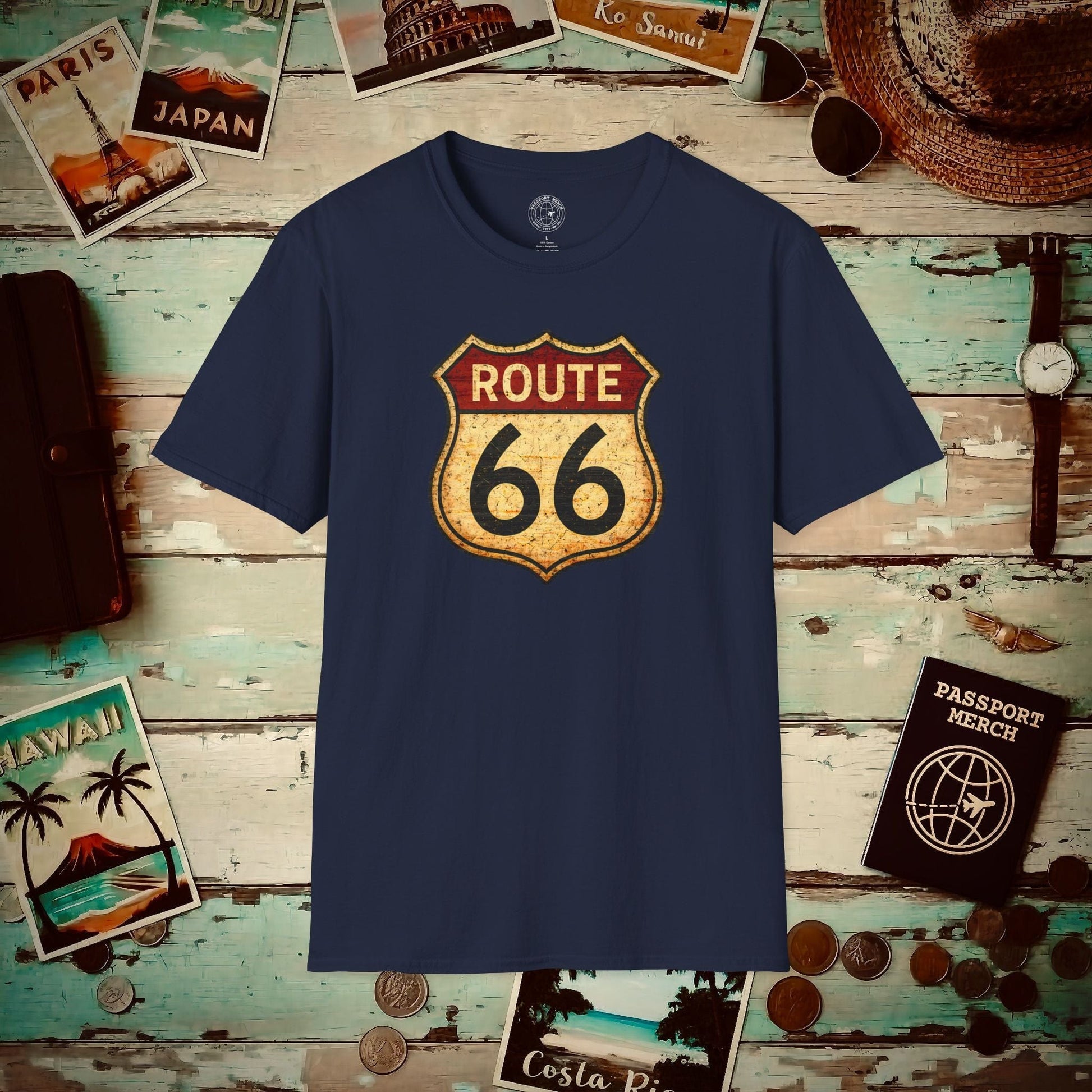 Signs of Wanderlust, Vintage Route 66, USA T-Shirt Navy / S