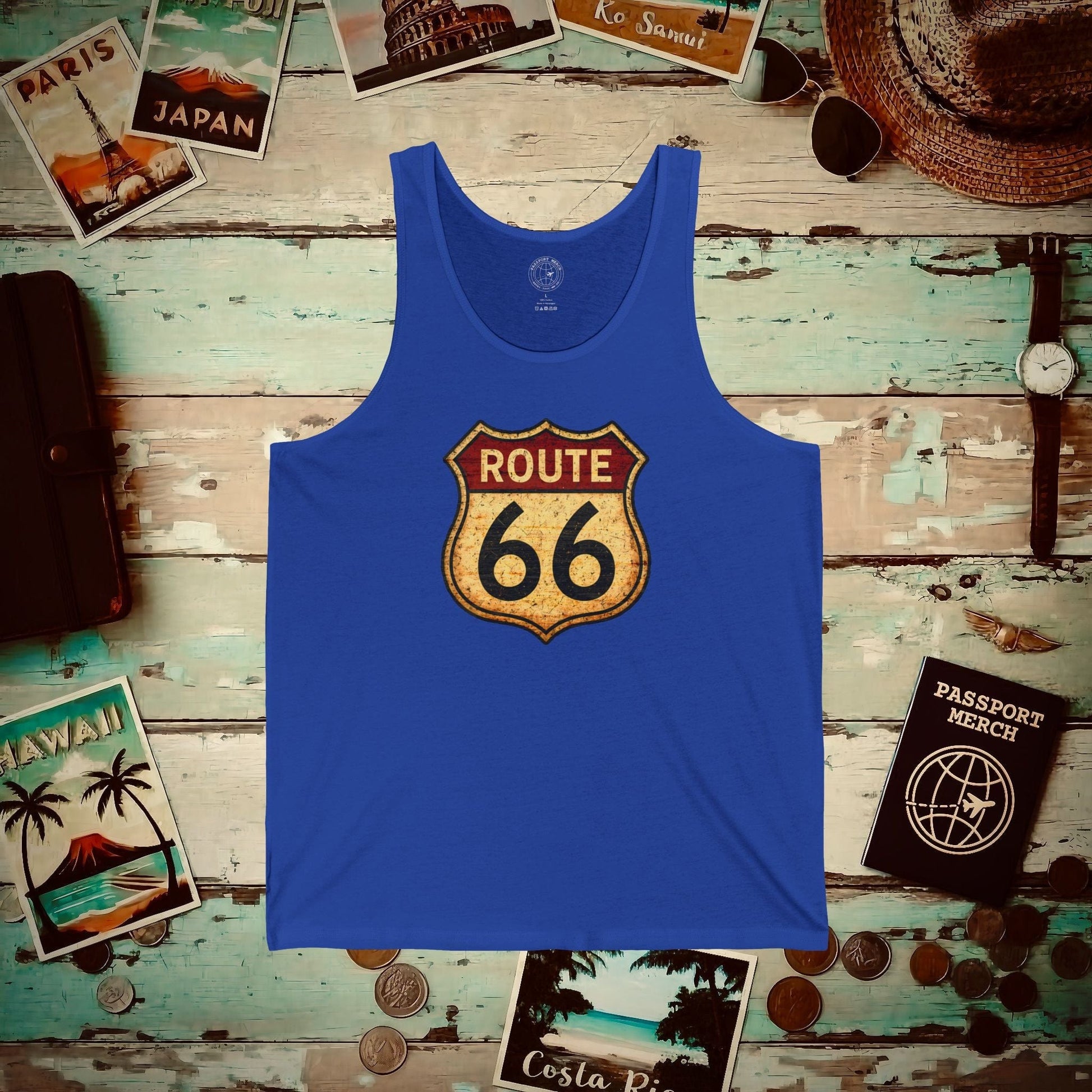 Signs of Wanderlust, Vintage Route 66, USA Tank Top True Royal / XS