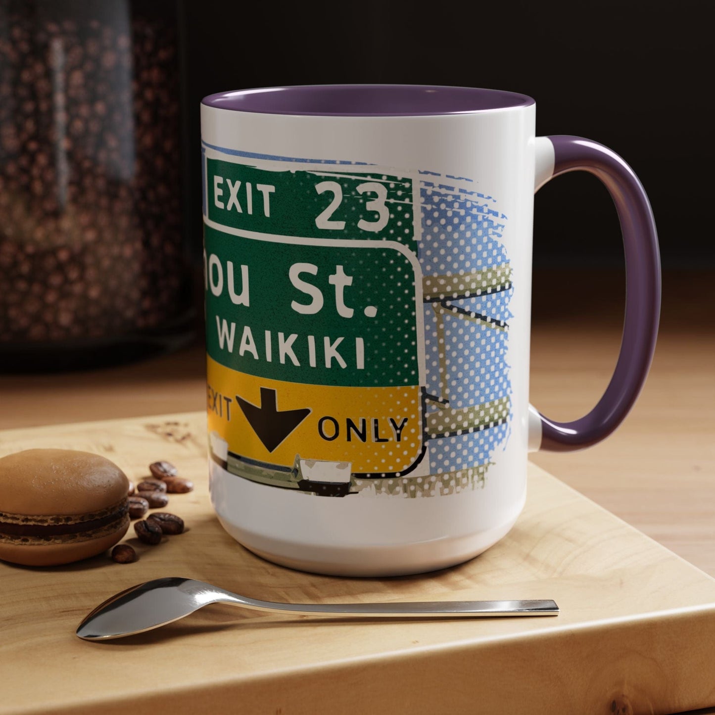 Signs of Wanderlust, Waikiki, Exit Only, Hawaii 15oz Mug Purple / 15oz