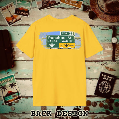 Signs of Wanderlust, Waikiki, Exit Only, Hawaii Back Print T-Shirt Daisy / S