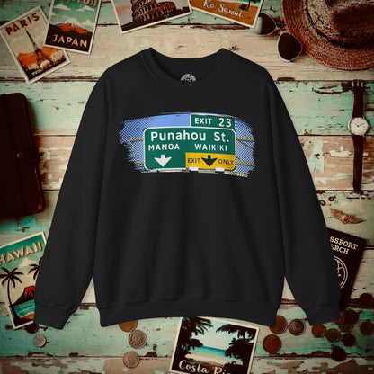 Signs of Wanderlust, Waikiki, Exit Only, Hawaii Crewneck Black / S