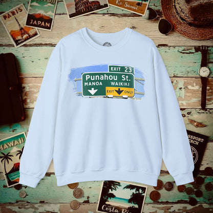 Signs of Wanderlust, Waikiki, Exit Only, Hawaii Crewneck Light Blue / S