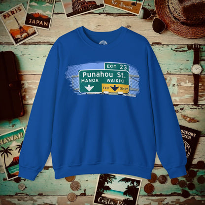 Signs of Wanderlust, Waikiki, Exit Only, Hawaii Crewneck Royal / S