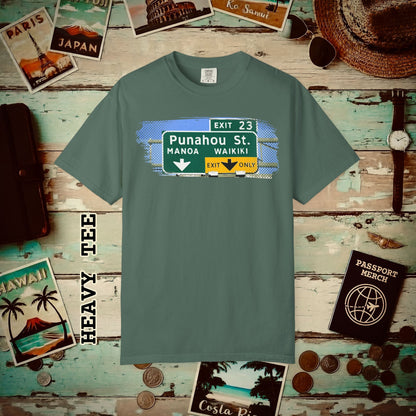 Signs of Wanderlust, Waikiki, Exit Only, Hawaii Heavy Tee Blue Spruce / S