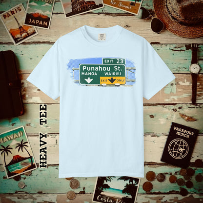 Signs of Wanderlust, Waikiki, Exit Only, Hawaii Heavy Tee Chambray / S