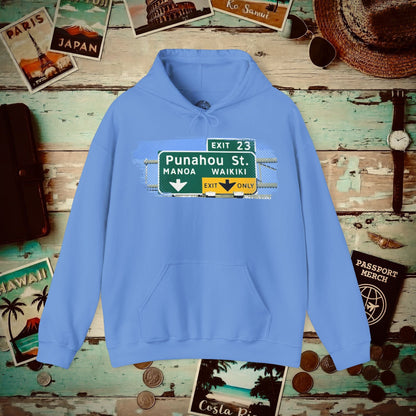 Signs of Wanderlust, Waikiki, Exit Only, Hawaii Hoodie Carolina Blue / S