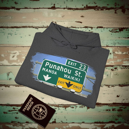 Signs of Wanderlust, Waikiki, Exit Only, Hawaii Hoodie Dark Heather / S