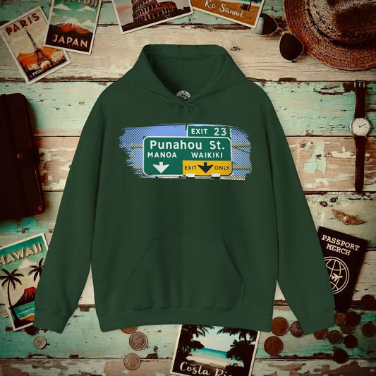 Signs of Wanderlust, Waikiki, Exit Only, Hawaii Hoodie Forest Green / S