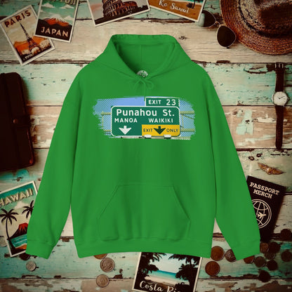 Signs of Wanderlust, Waikiki, Exit Only, Hawaii Hoodie Irish Green / S