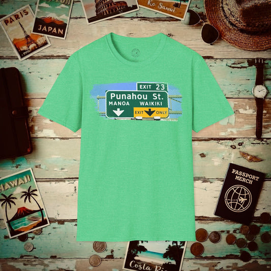 Signs of Wanderlust, Waikiki, Exit Only, Hawaii T-Shirt Heather Irish Green / S