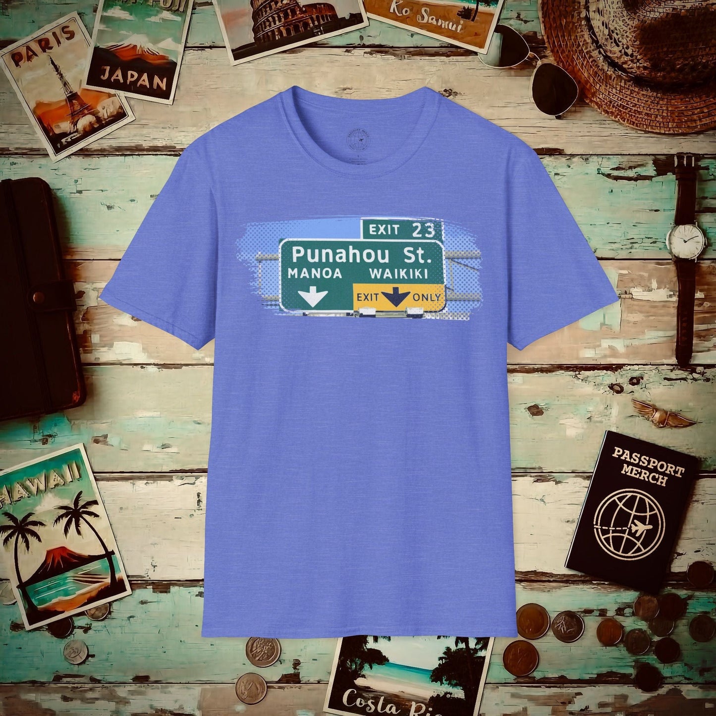 Signs of Wanderlust, Waikiki, Exit Only, Hawaii T-Shirt Heather Royal / S