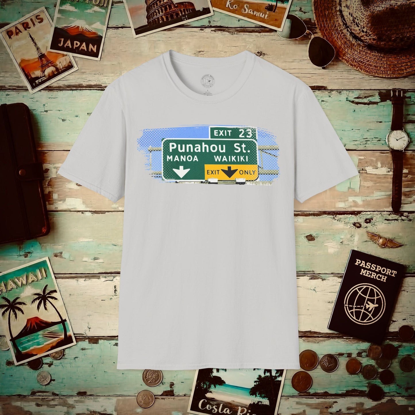 Signs of Wanderlust, Waikiki, Exit Only, Hawaii T-Shirt Ice Grey / S