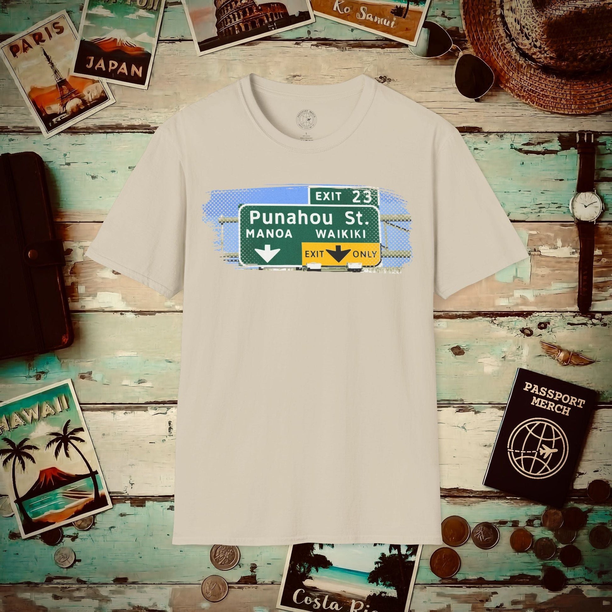Signs of Wanderlust, Waikiki, Exit Only, Hawaii T-Shirt Sand / S