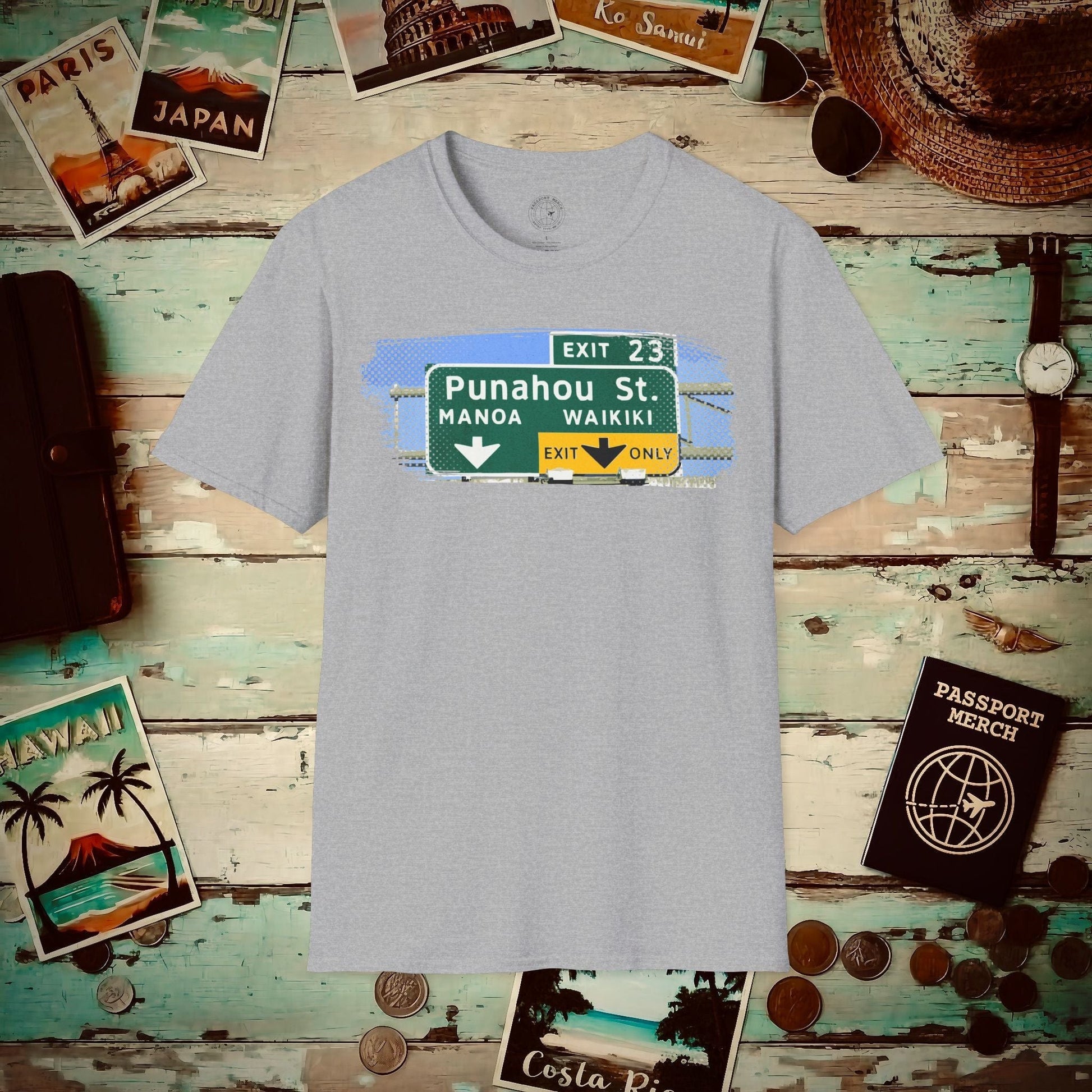 Signs of Wanderlust, Waikiki, Exit Only, Hawaii T-Shirt Sport Grey / S