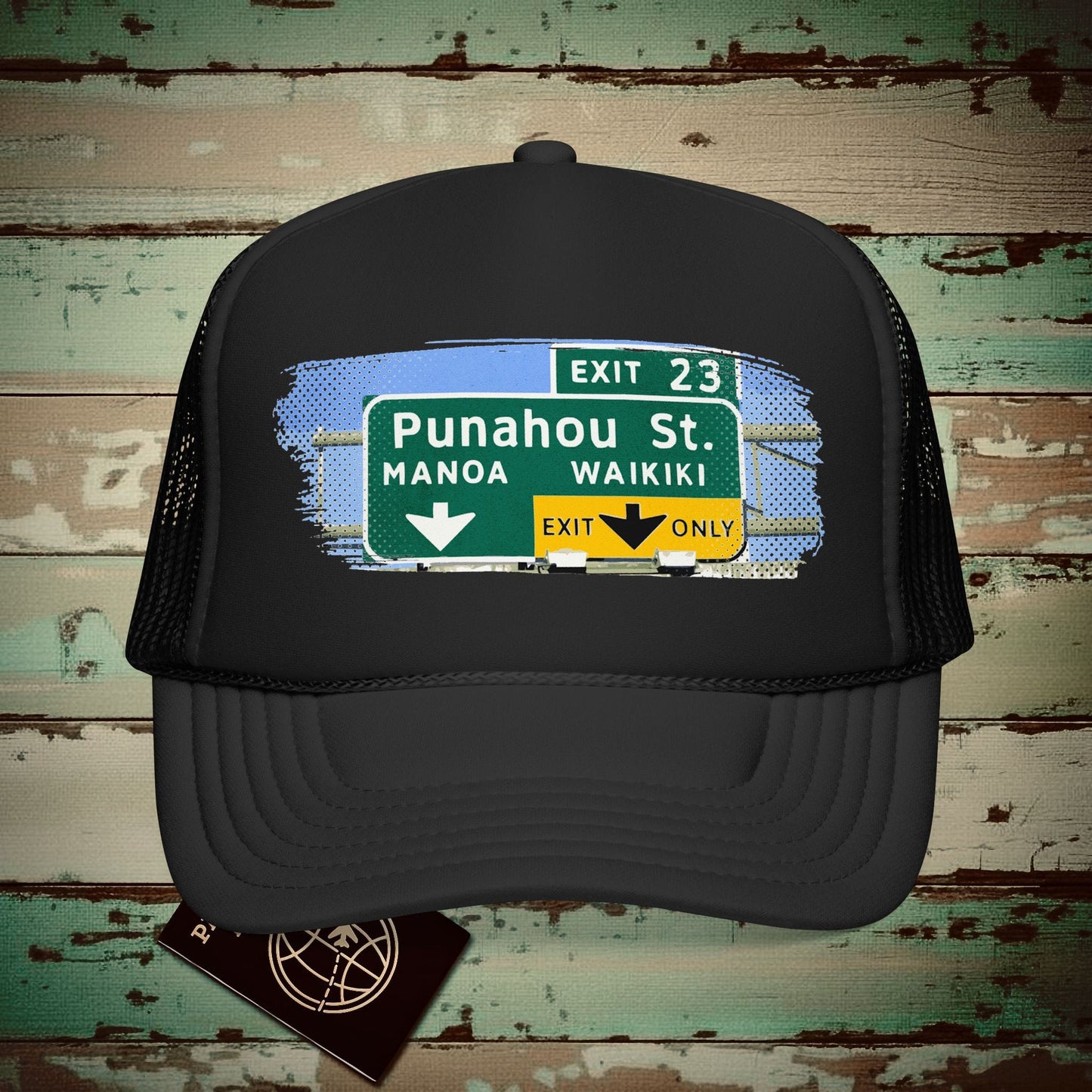 Signs of Wanderlust, Waikiki, Exit Only, Hawaii Trucker Hat Black / One size