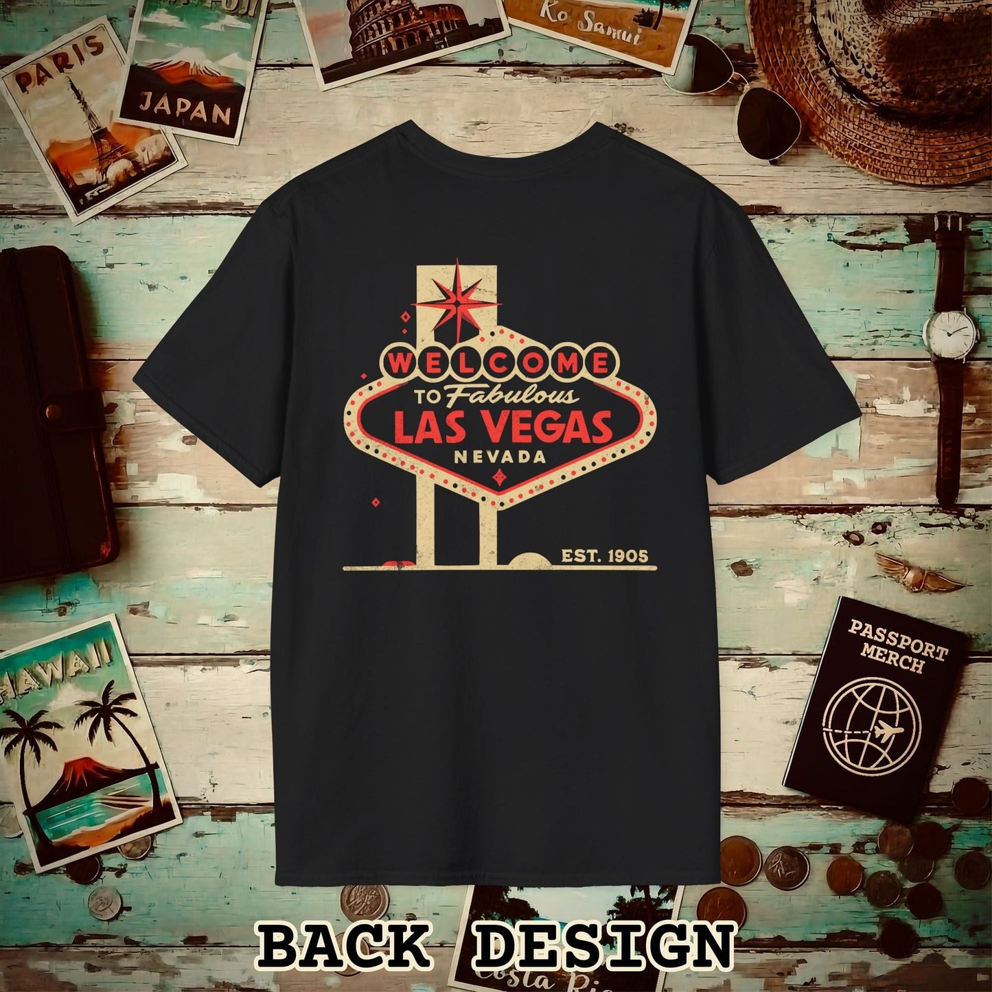 Signs of Wanderlust, Welcome to Las Vegas, Nevada Back Print T-Shirt Black / S