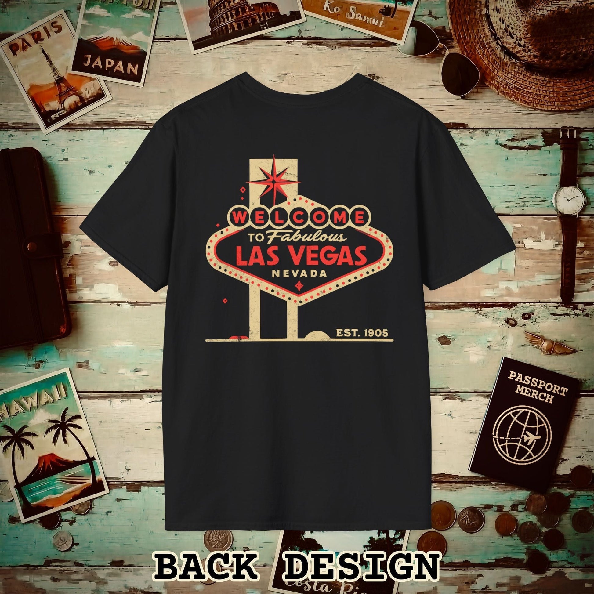 Signs of Wanderlust, Welcome to Las Vegas, Nevada Back Print T-Shirt Black / S