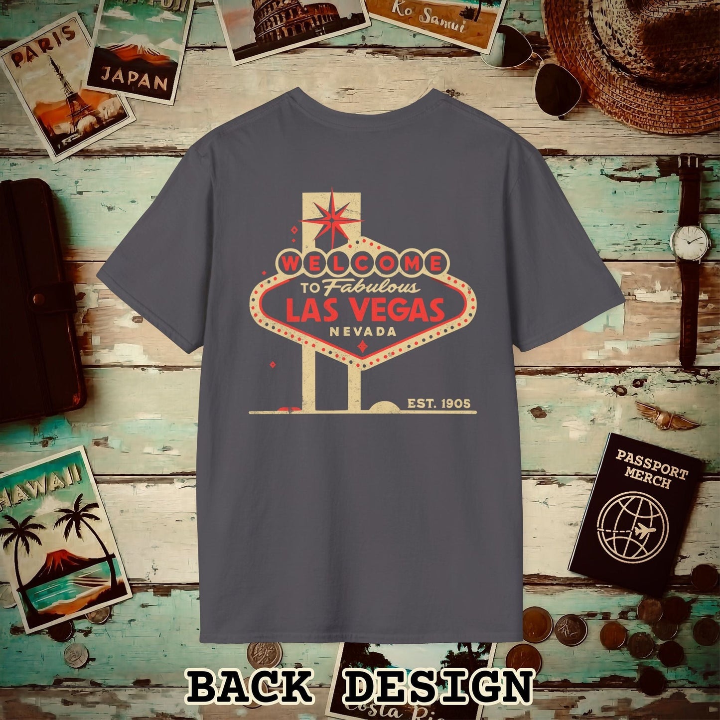 Signs of Wanderlust, Welcome to Las Vegas, Nevada Back Print T-Shirt Charcoal / S