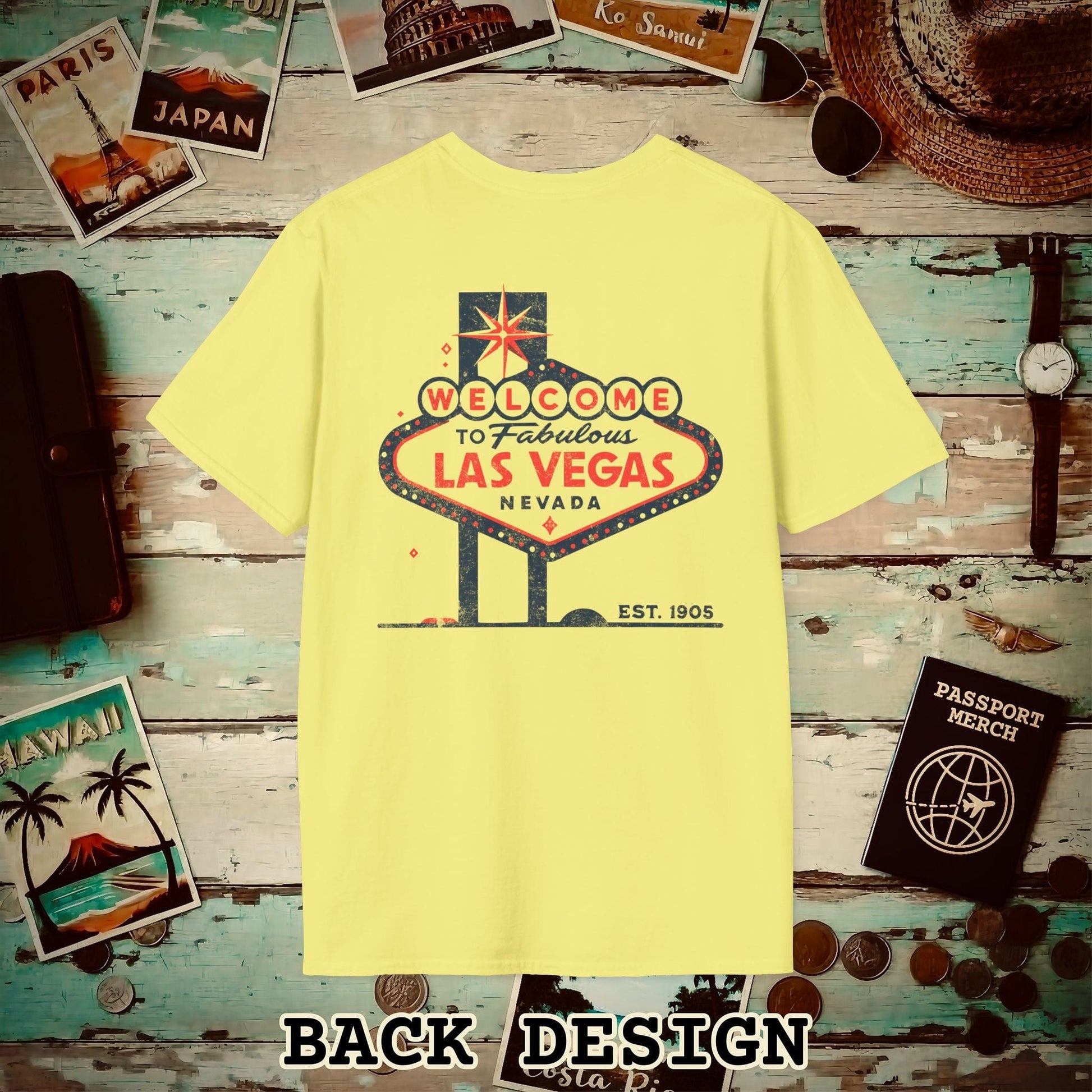 Signs of Wanderlust, Welcome to Las Vegas, Nevada Back Print T-Shirt Cornsilk / S