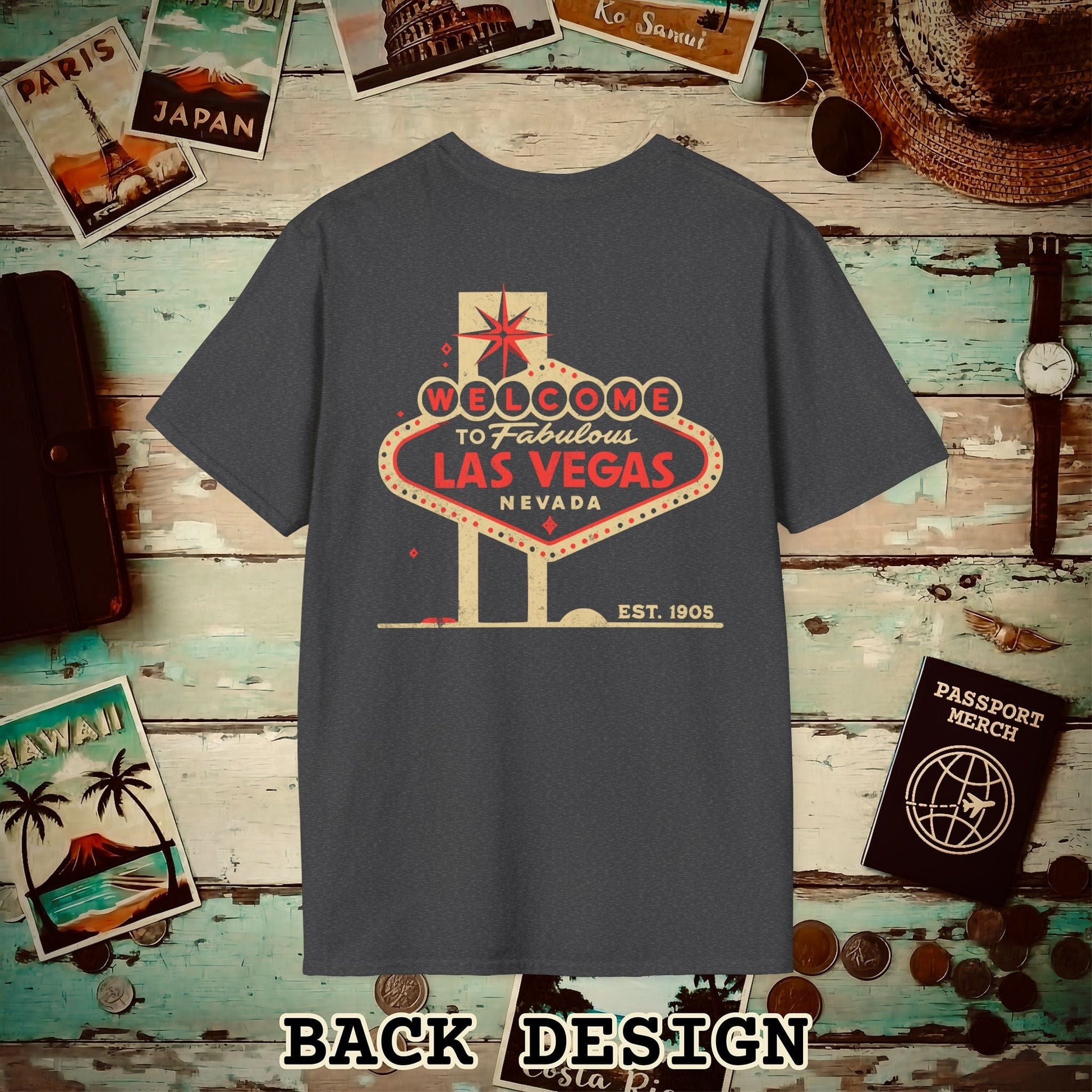 Signs of Wanderlust, Welcome to Las Vegas, Nevada Back Print T-Shirt Dark Heather / S
