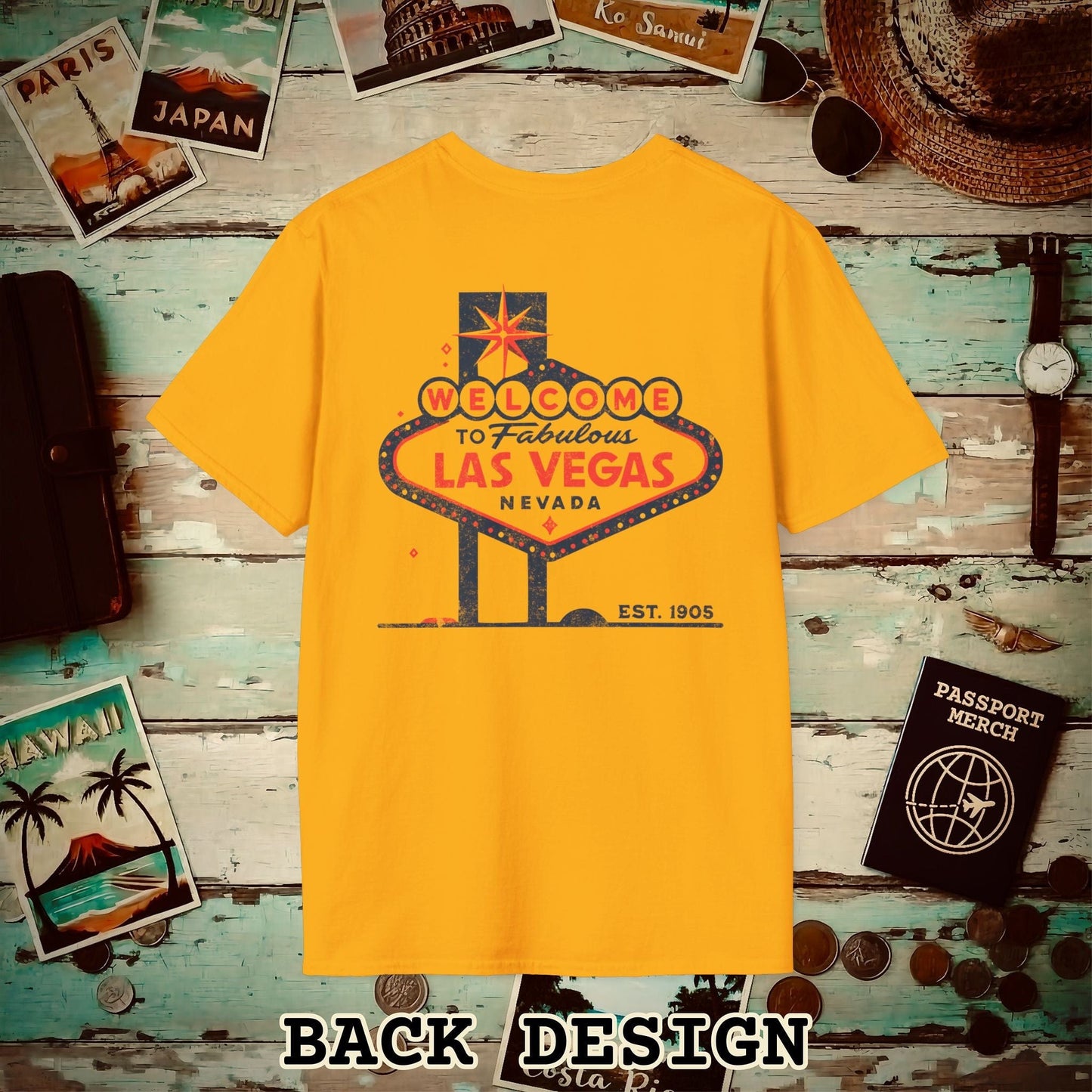 Signs of Wanderlust, Welcome to Las Vegas, Nevada Back Print T-Shirt Gold / S