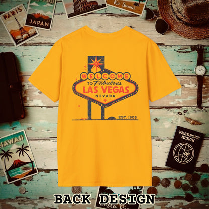 Signs of Wanderlust, Welcome to Las Vegas, Nevada Back Print T-Shirt Gold / S