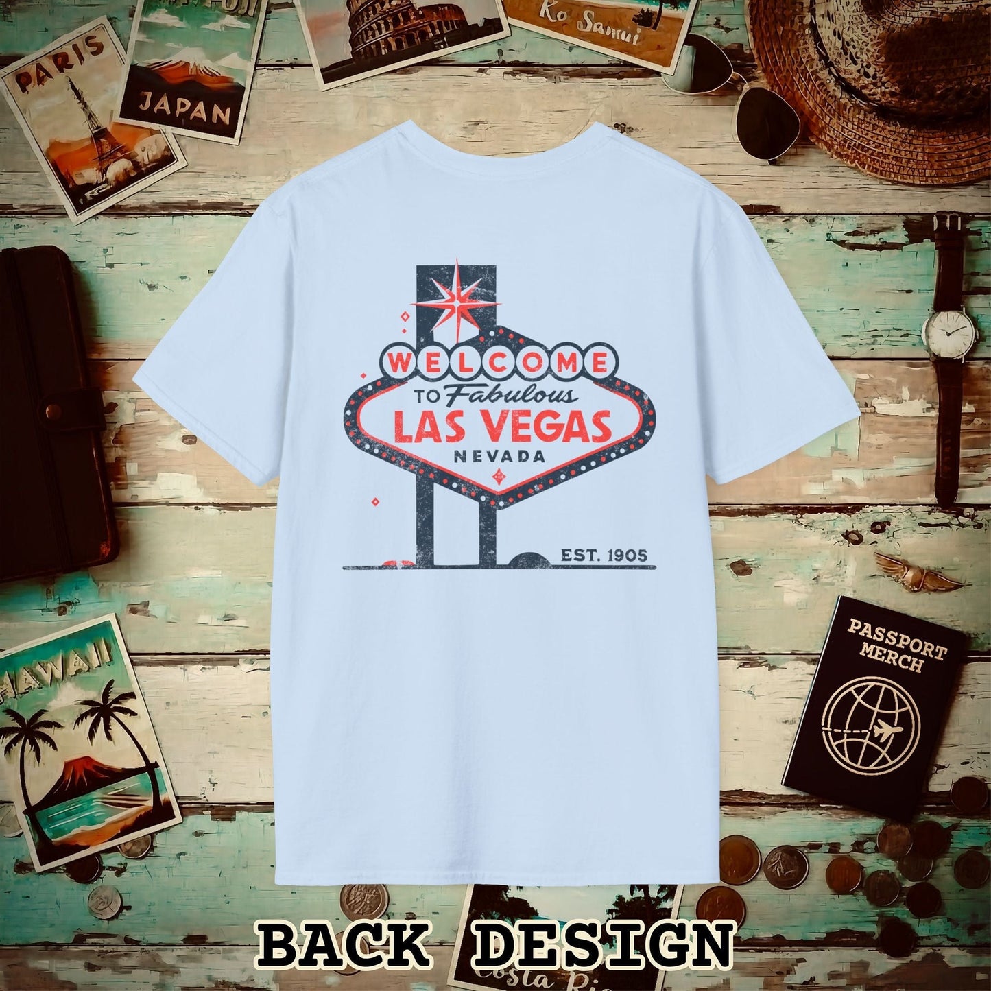 Signs of Wanderlust, Welcome to Las Vegas, Nevada Back Print T-Shirt Light Blue / S