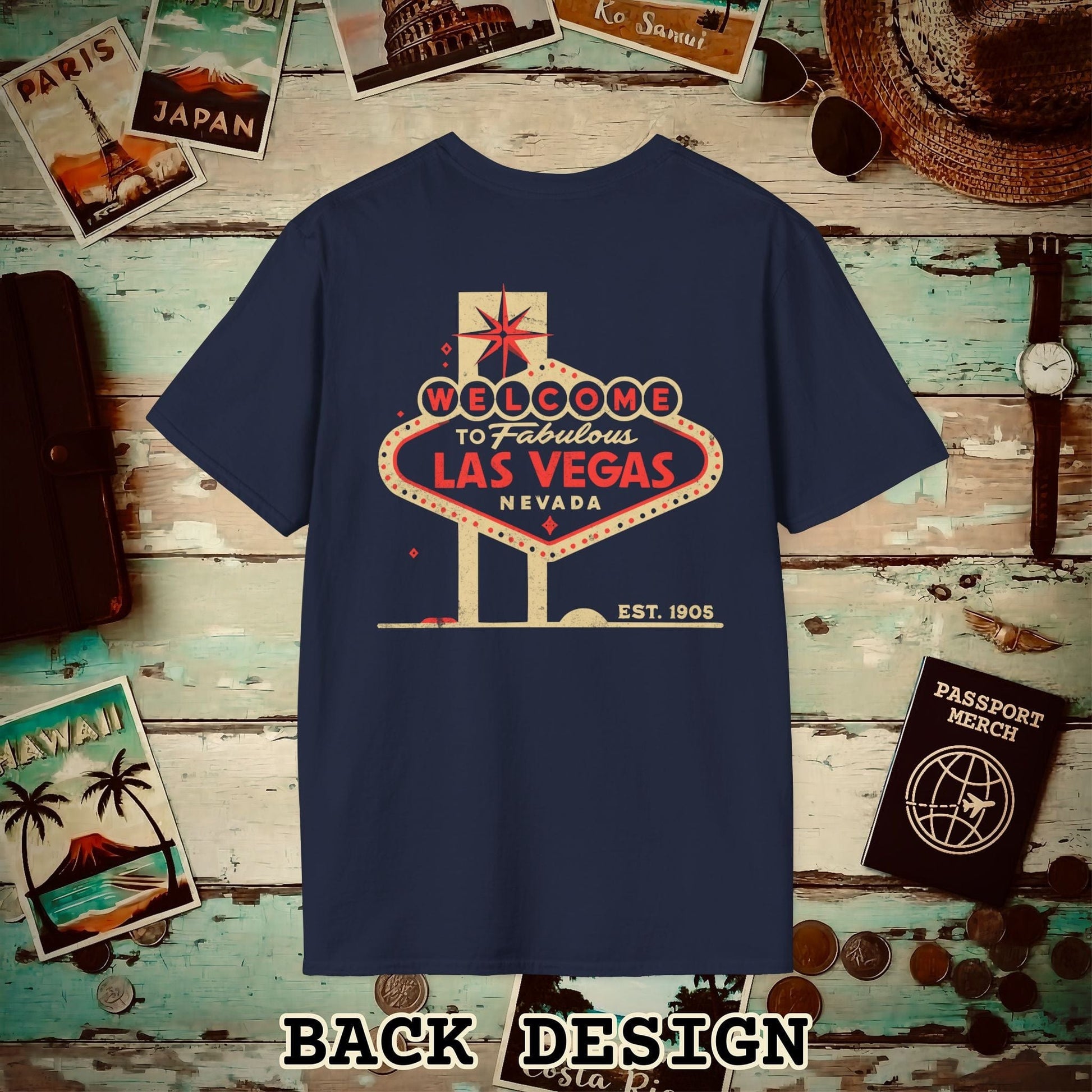 Signs of Wanderlust, Welcome to Las Vegas, Nevada Back Print T-Shirt Navy / S