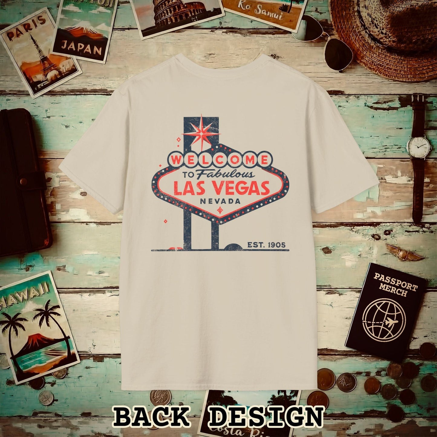 Signs of Wanderlust, Welcome to Las Vegas, Nevada Back Print T-Shirt Sand / S