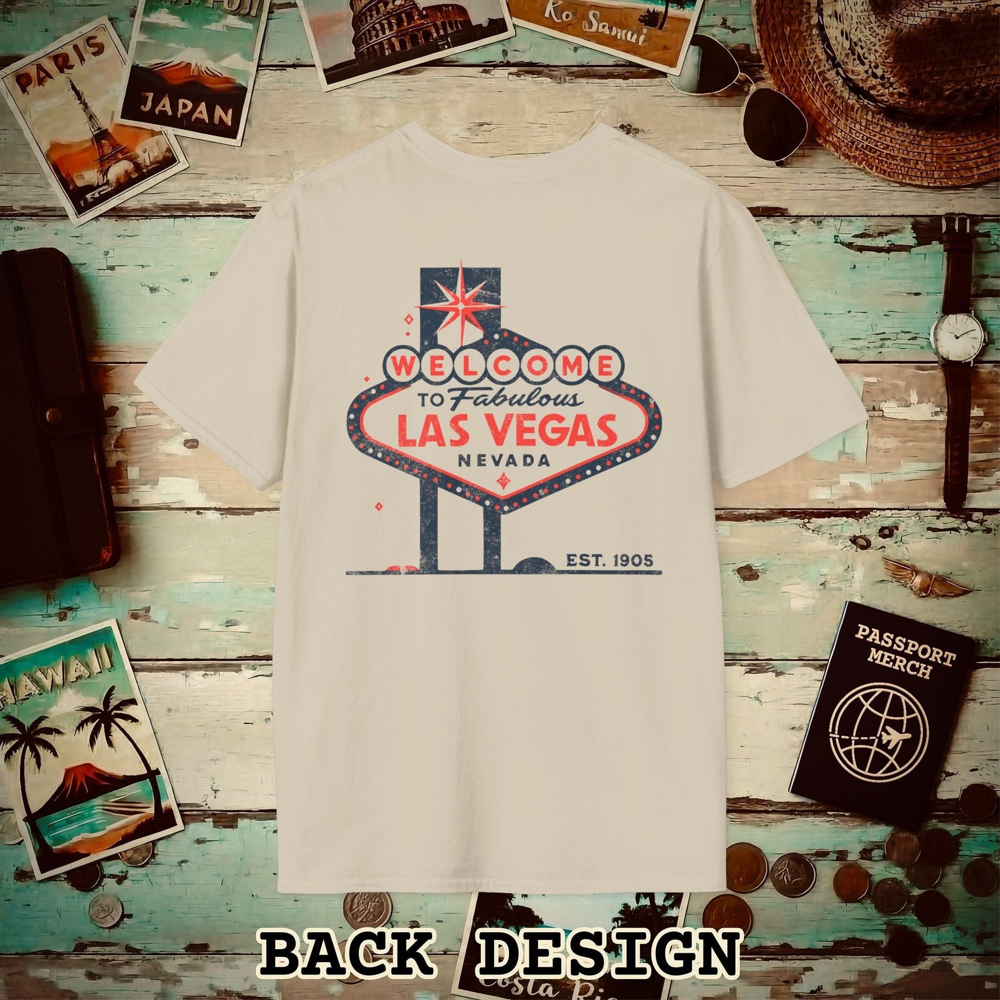 Signs of Wanderlust, Welcome to Las Vegas, Nevada Back Print T-Shirt Sand / S