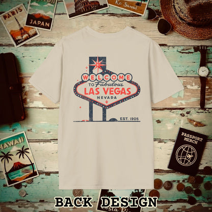 Signs of Wanderlust, Welcome to Las Vegas, Nevada Back Print T-Shirt Sand / S
