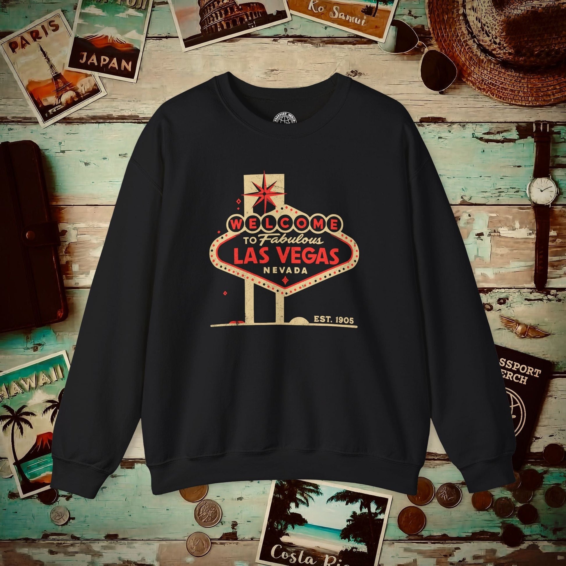 Signs of Wanderlust, Welcome to Las Vegas, Nevada Crewneck Black / S