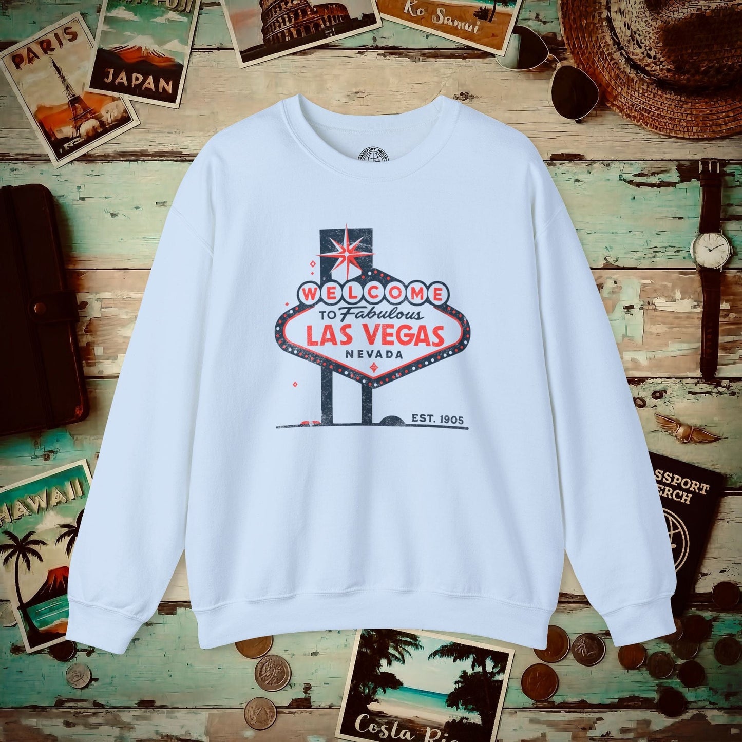 Signs of Wanderlust, Welcome to Las Vegas, Nevada Crewneck Light Blue / S