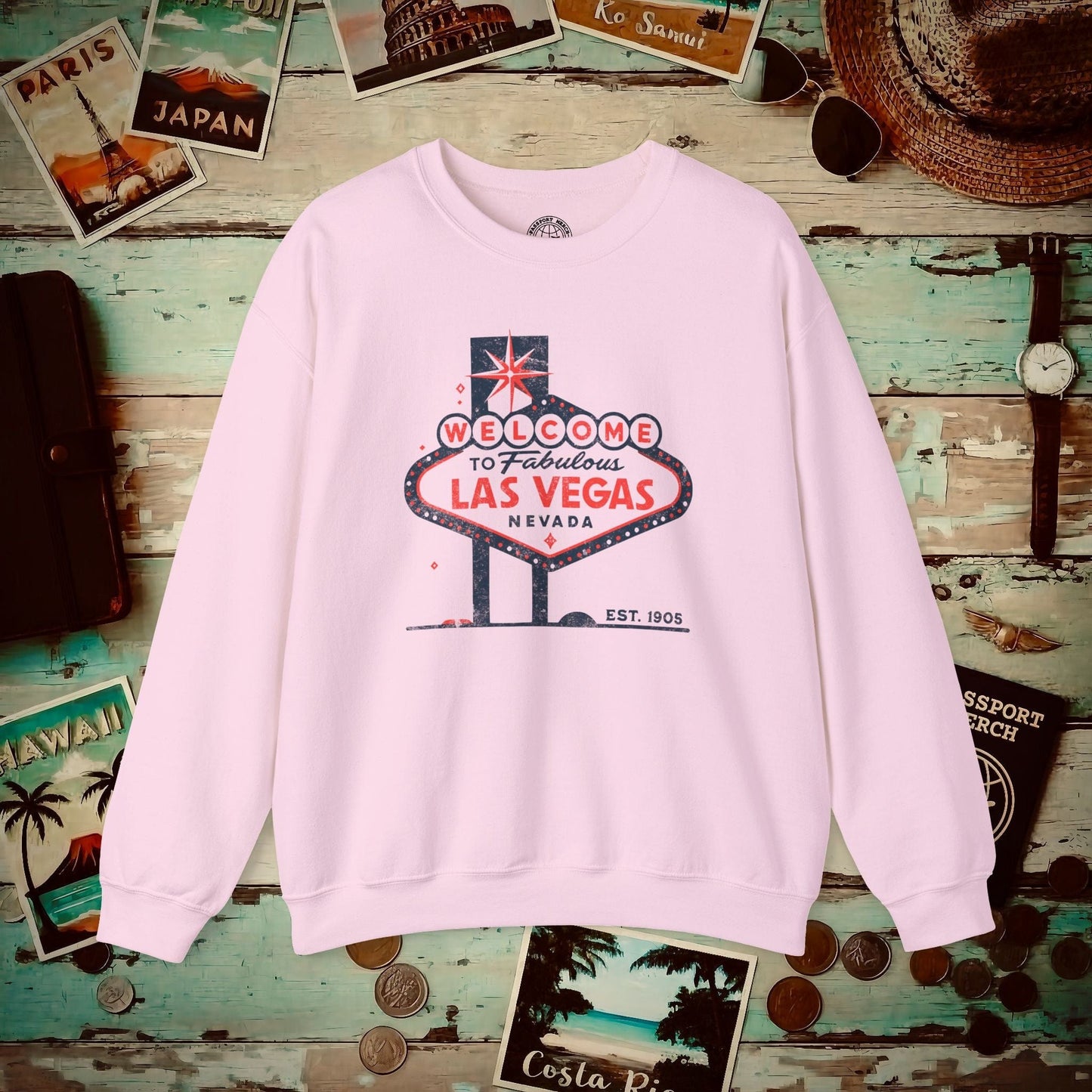 Signs of Wanderlust, Welcome to Las Vegas, Nevada Crewneck Light Pink / S