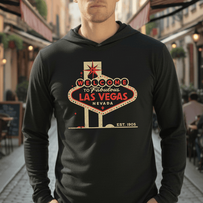 Signs of Wanderlust, Welcome to Las Vegas, Nevada Hooded Long Sleeve Black / S