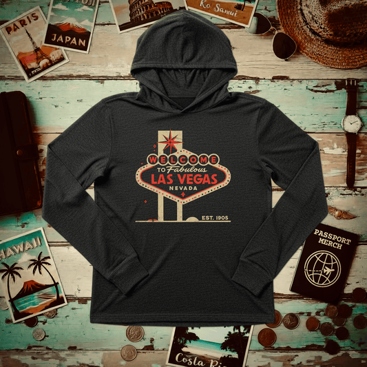 Signs of Wanderlust, Welcome to Las Vegas, Nevada Hooded Long Sleeve Charcoal Black TriBlend / XS