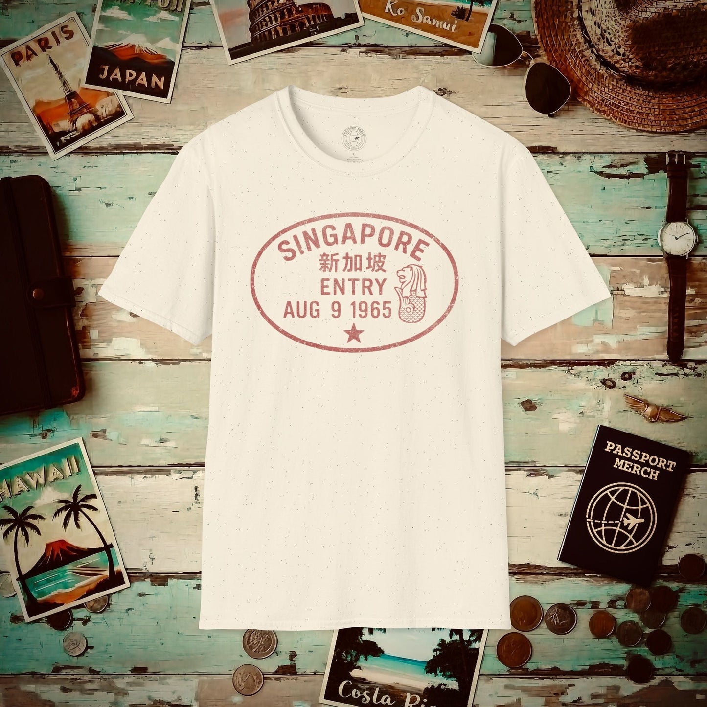 Singapore - Vintage Passport Stamp T-Shirt Natural / S