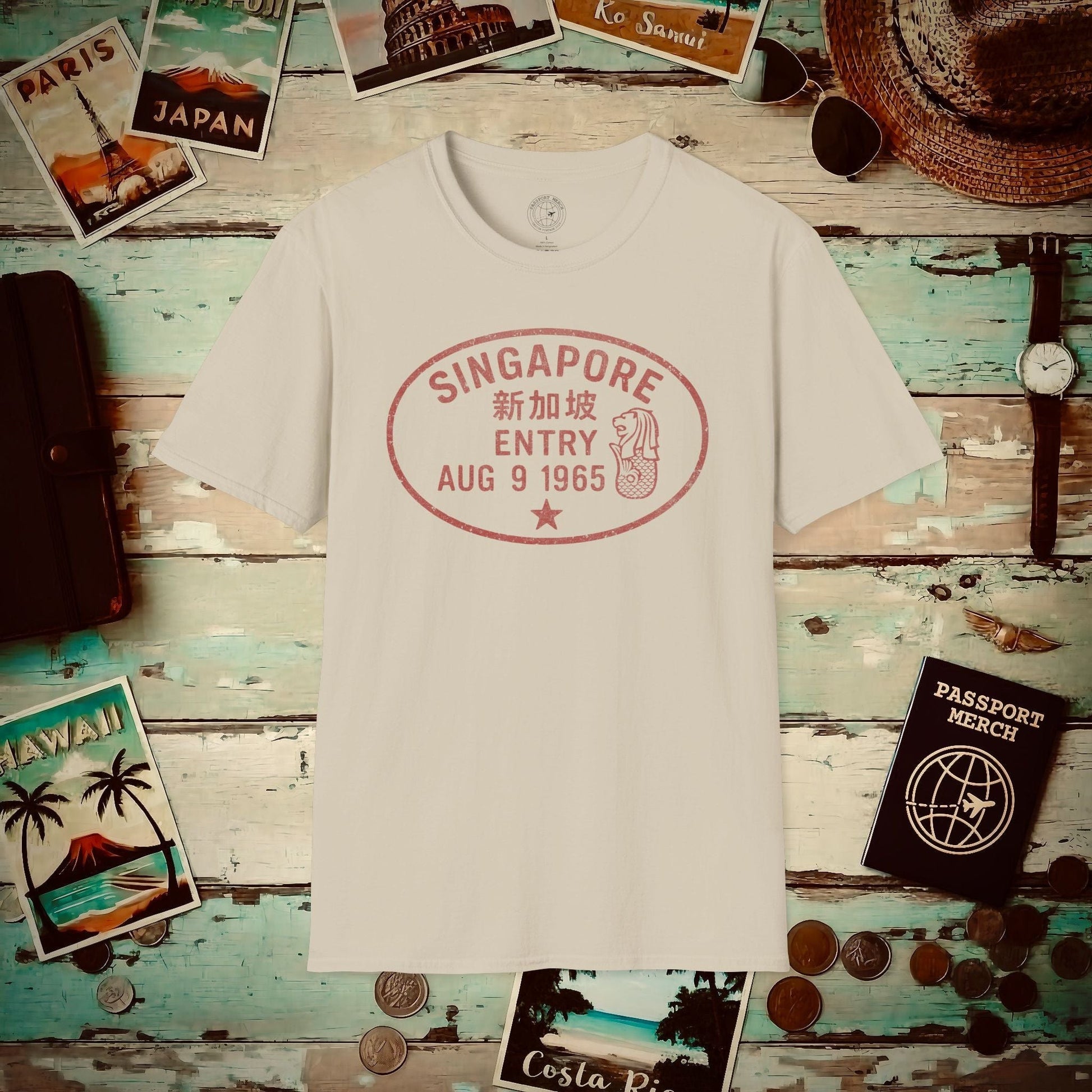 Singapore - Vintage Passport Stamp T-Shirt Sand / S